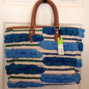 NEW - Handmade Sam Edelman Beach Tote w/leather st
